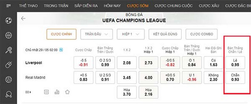 Kinh nghiệm bắt kèo chẵn lẻ cá độ cược thủ không nên bỏ lỡ 2 kèo chẵn lẻ